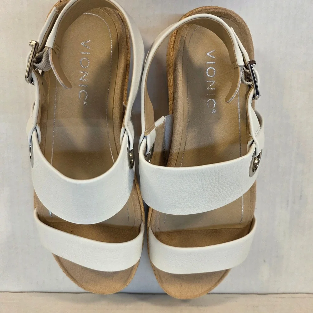 Vionic Louise Raffia Wedge Sandal Women's White Size 7 Excellent Orthopedic Boho